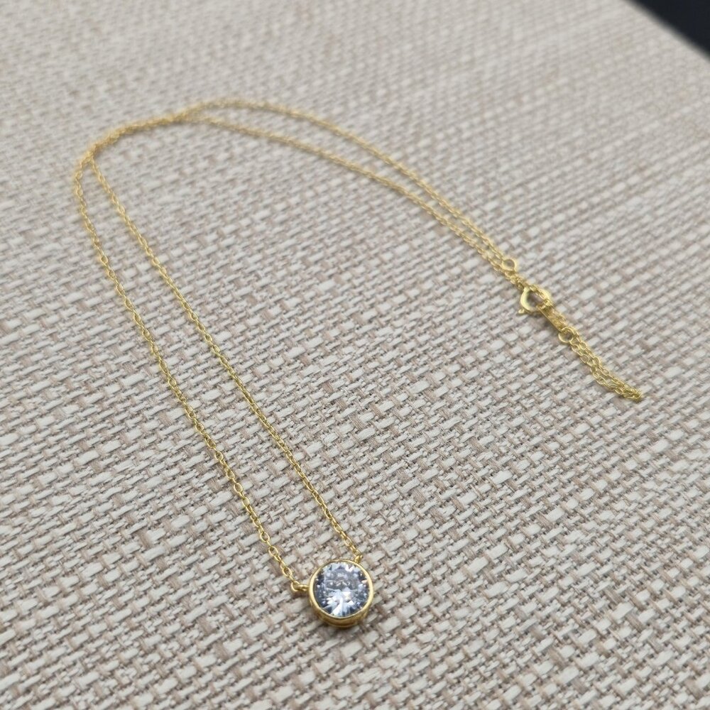18 Inch Gold Over Sterling Silver Bright Cubic Zirconia Gem Necklace A6060 - Picture 3 of 8